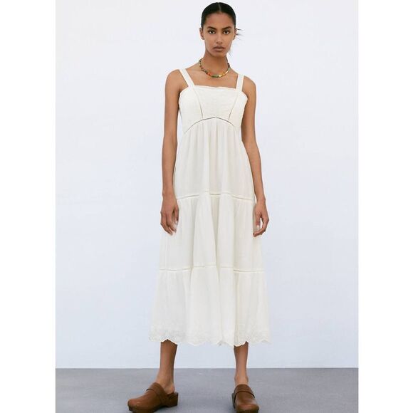 Zara Dresses & Skirts - ZARA PINTUCK MIDI DRESS ECRU NEW